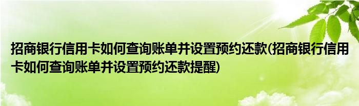 招商銀行信用卡如何查詢賬單并設(shè)置預(yù)約還款(招商銀行信用卡如何查詢賬單并設(shè)置預(yù)約還款提醒)