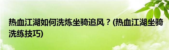 熱血江湖如何洗煉坐騎追風(fēng)？(熱血江湖坐騎洗練技巧)