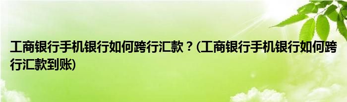 工商銀行手機銀行如何跨行匯款？(工商銀行手機銀行如何跨行匯款到賬)