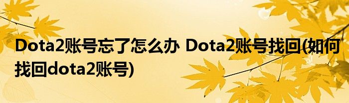 Dota2賬號忘了怎么辦 Dota2賬號找回(如何找回dota2賬號)