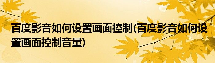 百度影音如何設(shè)置畫面控制(百度影音如何設(shè)置畫面控制音量)