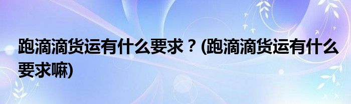 跑滴滴貨運有什么要求？(跑滴滴貨運有什么要求嘛)