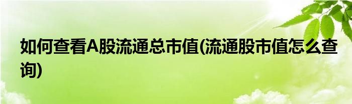 如何查看A股流通總市值(流通股市值怎么查詢)