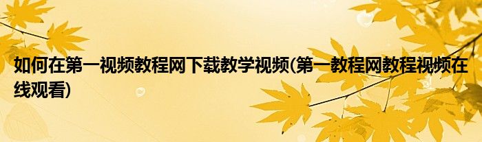 如何在第一視頻教程網(wǎng)下載教學(xué)視頻(第一教程網(wǎng)教程視頻在線觀看)