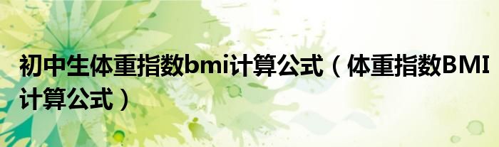 初中生體重指數(shù)bmi計算公式（體重指數(shù)BMI計算公式）