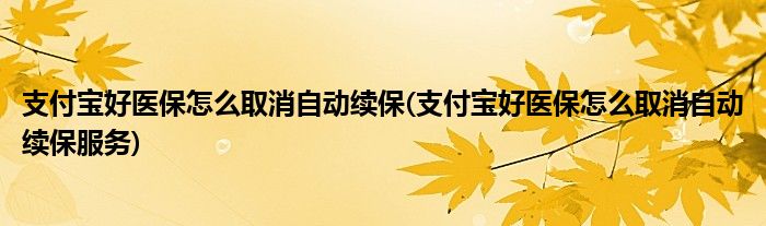 支付寶好醫(yī)保怎么取消自動續(xù)保(支付寶好醫(yī)保怎么取消自動續(xù)保服務(wù))