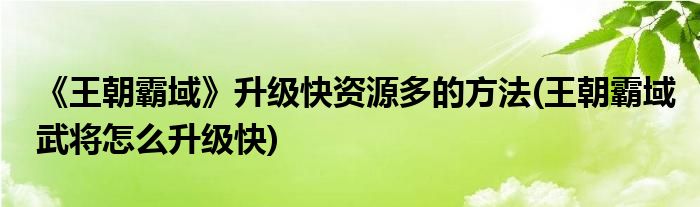 《王朝霸域》升級快資源多的方法(王朝霸域武將怎么升級快)