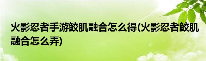 火影忍者手游鮫肌融合怎么得(火影忍者鮫肌融合怎么弄)