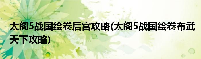 太閣5戰(zhàn)國(guó)繪卷后宮攻略(太閣5戰(zhàn)國(guó)繪卷布武天下攻略)