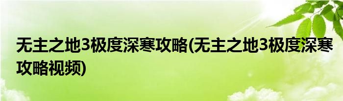 無主之地3極度深寒攻略(無主之地3極度深寒攻略視頻)